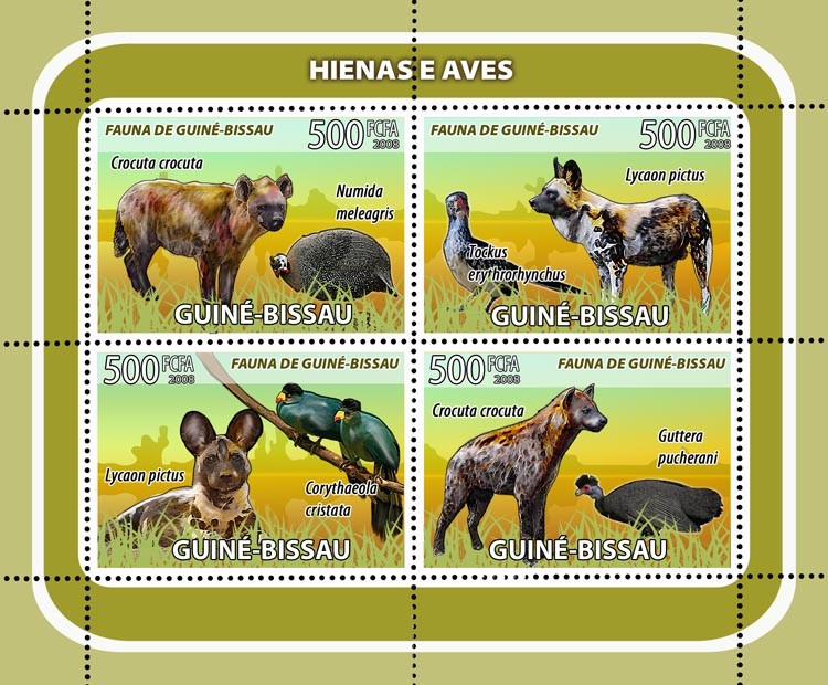 Hyenas, birds 4v - Issue of Guinée-Bissau postage stamps