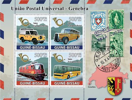 UPU, transports of Post (cars, train) - Issue of Guinée-Bissau postage stamps