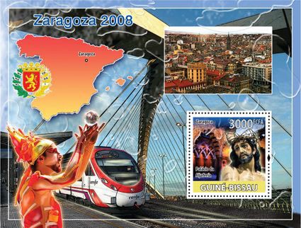 Saragossa Expo 2008, train - Issue of Guinée-Bissau postage stamps