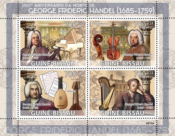G.F.Hendel (1685-1759), music instruments - Issue of Guinée-Bissau postage stamps