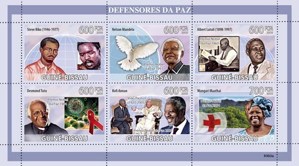 Defenders of Peace (S.Biko, N.Mandela, A.Lutuli, D.Tutu, K.Annan, W.Maathai) - Issue of Guinée-Bissau postage stamps