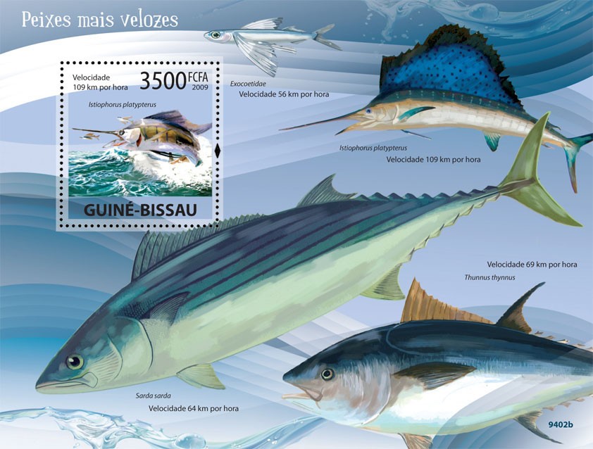 Water animals Speed records - Issue of Guinée-Bissau postage stamps