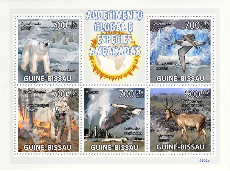Global warming & endangered animals - Issue of Guinée-Bissau postage stamps