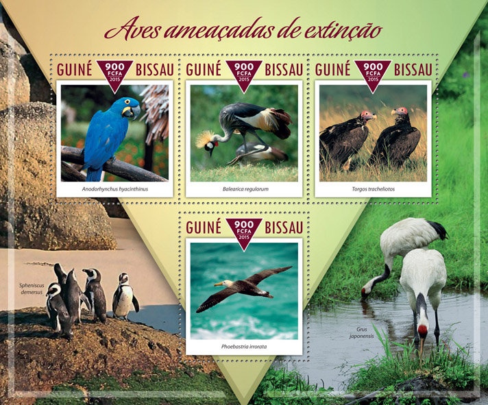Endangered birds - Issue of Guinée-Bissau postage stamps