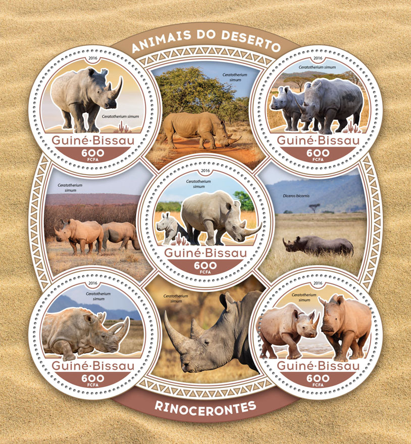 Rhinoceros - Issue of Guinée-Bissau postage stamps