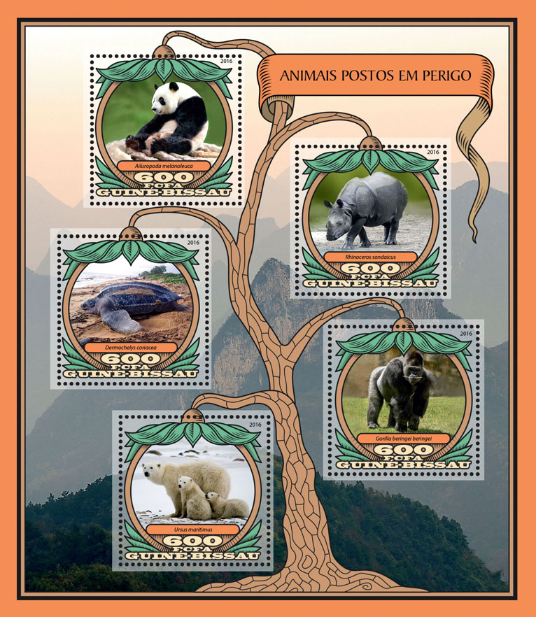 Endangered animals - Issue of Guinée-Bissau postage stamps