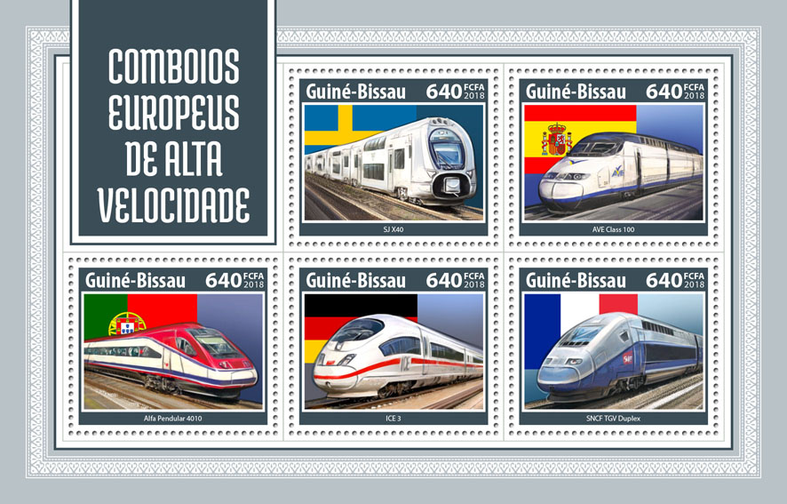 European speed trains - Issue of Guinée-Bissau postage stamps