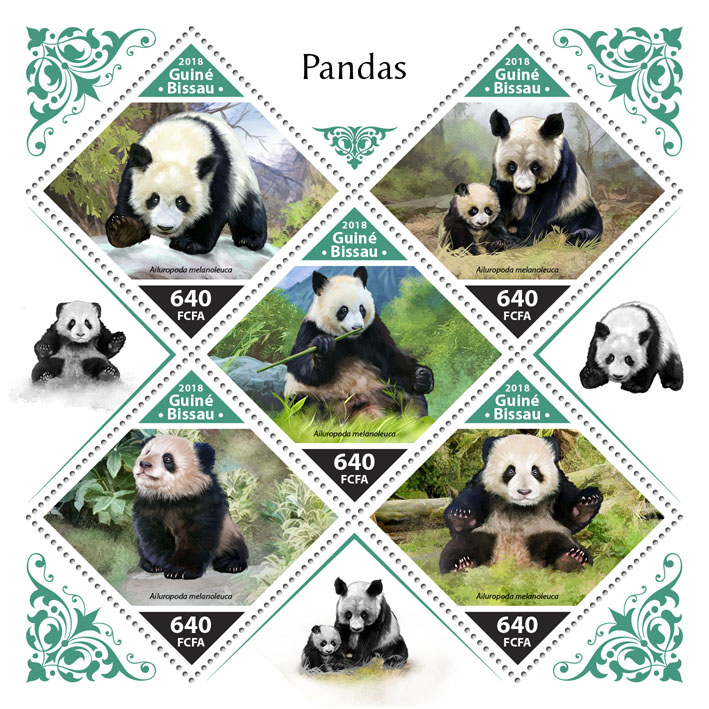 Pandas - Issue of Guinée-Bissau postage stamps
