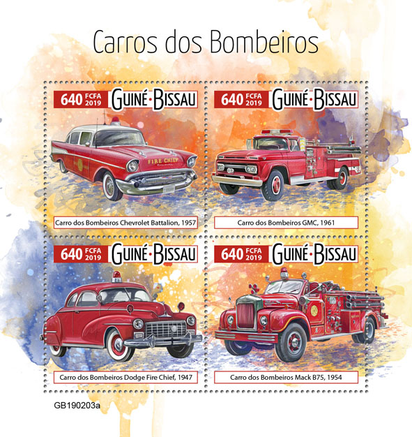 Fire engine - Issue of Guinée-Bissau postage stamps